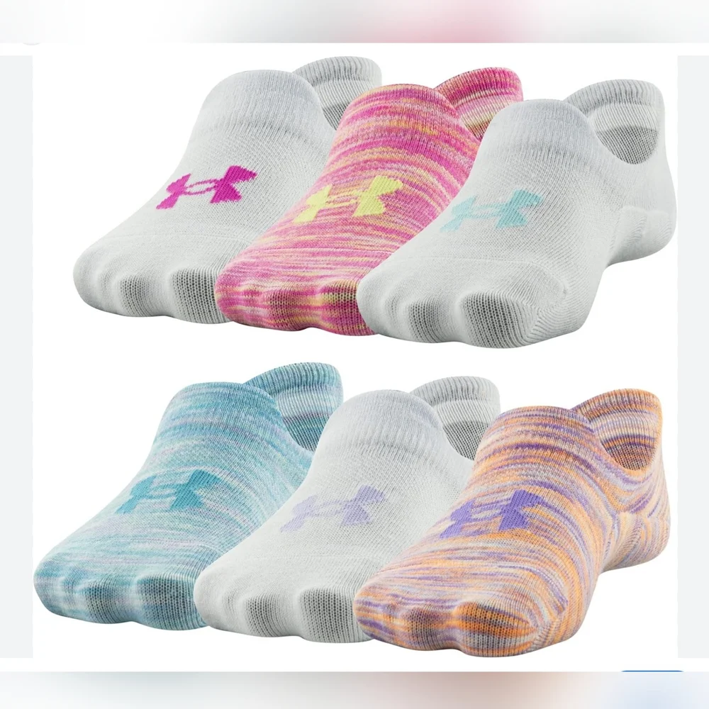Under Armour Girls Ultra Low Tab Socks 6 pack Multicolored Sz 9-11 Kids NWT $18